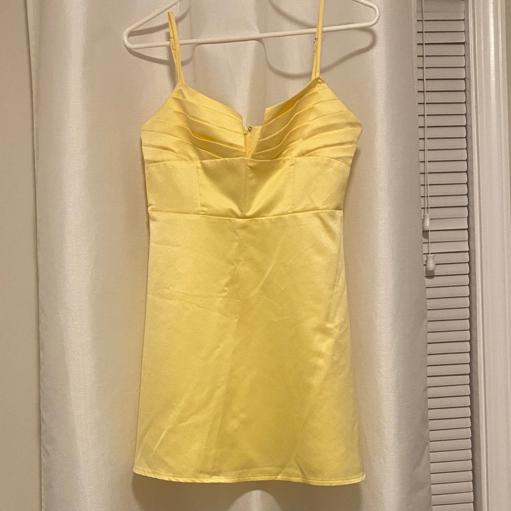 Princess Polly Yellow Satin Spaghetti Strap Mini Dress